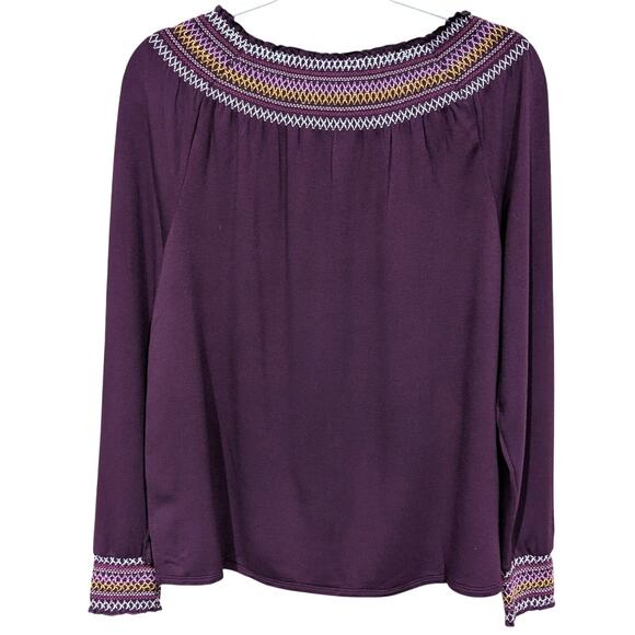 NWT Grace & Lace Maroon Embroidered multi Color Boho Long Sleeve Blouse - Picture 5 of 6